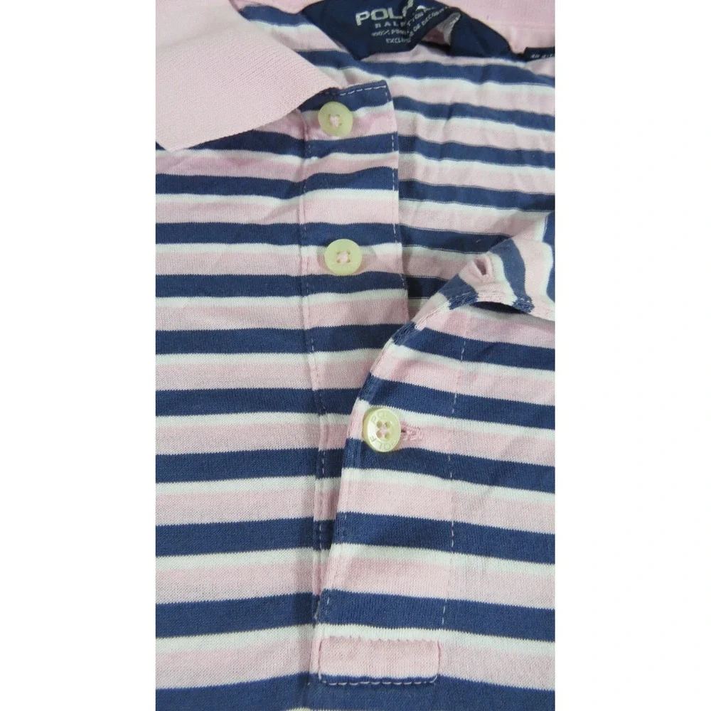 Polo Golf Ralph Lauren Shirt Men XL Pima Cotton Striped Pink Navy Blue Short